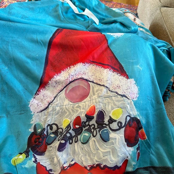 Christmas Elf Gnome Blue Hoodie Soft Comfy Sweatshirt Size Large - Picture 5 of 8